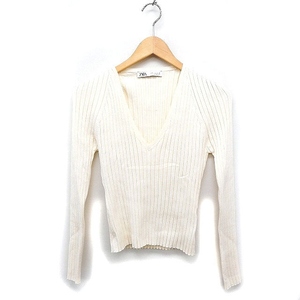 Zara Zara Rib List Sweater Planning Planning Neck Fey M Ivory White /Ft25 Ladies