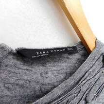 ザラウーマン ZARA WOMAN ニット ワンピース フレア 膝丈 フリル タック 切替リブ 長袖 丸首 ウール混 XS グレー 灰 /HT3 レディース_画像3