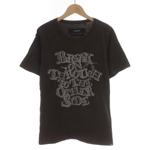 ロアー roar TEENAGE LUST Tシャツ カットソー ダメージ加工 プリント ラインストーン 半袖 クルーネック 2 S 茶 ブラウン