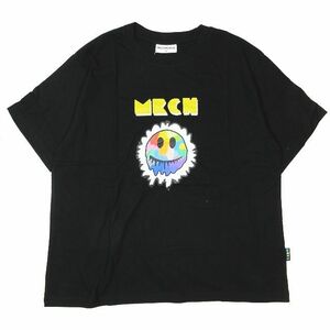 未使用品 ミスターチャイルド MISTERCHILD Tシャツ カットソー レインボースマイル プリント 半袖 丸首 黒 ブラック M メンズ