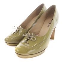 レペット Repetto CUIR VERITABLE ローファーパンプス ハイヒール ピンヒール レースアップ エナメル 牛革 37 24cm カーキ ●D /SI9_画像2