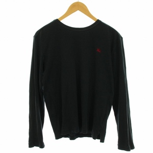 バーバリーブラックレーベル BURBERRY BLACK LABEL Tシャツ カットソー ロンT 長袖 コットン ロゴ刺繍 2 M 黒 ブラック /HN17