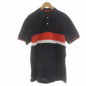 バーバリーブラックレーベル BURBERRY BLACK LABEL ポロシャツ カットソー 鹿の子 プルオーバー ロゴ刺繍 ボーダー 半袖 3 黒 赤 白