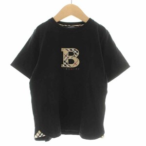 バーバリー ロンドン BURBERRY LONDON キッズ Tシャツ カットソー ロゴ ノバチェック切替 半袖 120A 黒 ブラック ■GY12 レディース