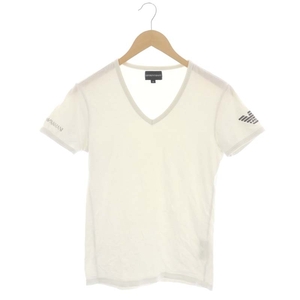 エンポリオアルマーニ EMPORIO ARMANI Tシャツ カットソー 半袖 Vネック M 白 ホワイト グレー /DO ■OS ■GY01 レディース