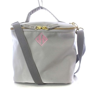 ジェイエヌハーツ JNHearts Nylon Vanity Icegray Pink刺繍 バニティバッグ ハンドバッグ ワンハンドル ショルダーバッグ 2way グレー