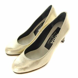  Golden Goose GOLDEN GOOSE DELUXE BRAND ARIA pumps leather round tu high heel 36 23.2cm Gold color /YI4 lady's 