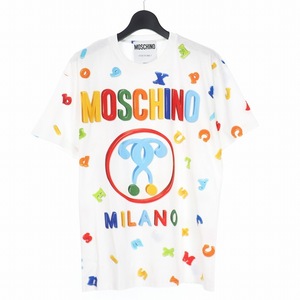 未使用品 モスキーノ MOSCHINO 20SS ダブルクエスチョン プリント Tシャツ カットソー 半袖 総柄 XXS ホワイト 白 マルチカラー
