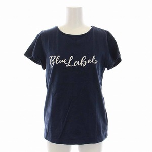 ブルーレーベルクレストブリッジ BLUE LABEL CRESTBRIDGE Tシャツ カットソー プリント コットン 半袖 38 M 紺 ネイビー /YM レディース