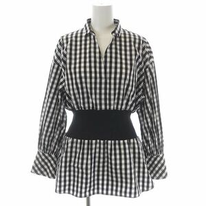  Nolley's Nolley's waist rib shirt blouse Skipper long sleeve silver chewing gum check 38 black white black white /CM #OS lady's 