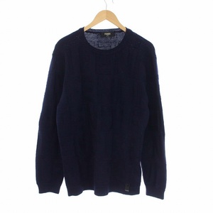 フェンディ FENDI Repeat Logo Knit Sweater マルチロゴ リピートロゴ 長袖 ニット セーター クルーネック 52 XL 紺 ネイビー /KH メンズ