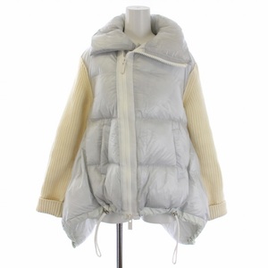 サカイ sacai 20AW Wool Knit puffer Jacket 中綿ジャケット ジップアップ ニット 切替 エルボーパッチ ナイロン 3 L 白 ホワイト 20-05244