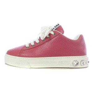  MiuMiu miumiu sneakers low cut biju- sole car f leather 36.5 23.5cm pink /YO18 lady's 