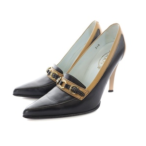  Tod's TOD'S pumps high heel po Inte dotu leather 34.5 21.5cm tea Brown navy blue navy /YB lady's 