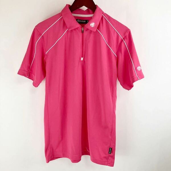 taylormade テーラーメイド 半袖 ハーフジップ ポロシャツ メンズ L ピンク カジュアル スポーツ ゴルフ golf シンプル ウェア ロゴ