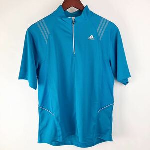 大きいサイズ adidas golf アディダス ゴルフ 半袖 ハーフジップ ポロシャツ メンズ L 青 ブルー カジュアル スポーツ トレーニング ウェア