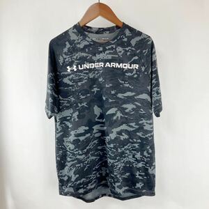 UNDERARMOUR アンダーアーマー スポーツウェア 半袖Tシャツ 総柄 迷彩柄 SPサイズ S相当 ポリエステル製 ロゴTシャツ グレー 丸首