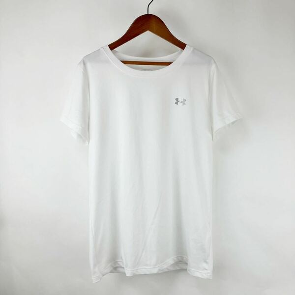 UNDER ARMOUR アンダーアーマー 半袖Tシャツ スポーツシャツ トレーニングウェア LGサイズ L相当 ポリエステル製 ホワイトシャツ シンプル