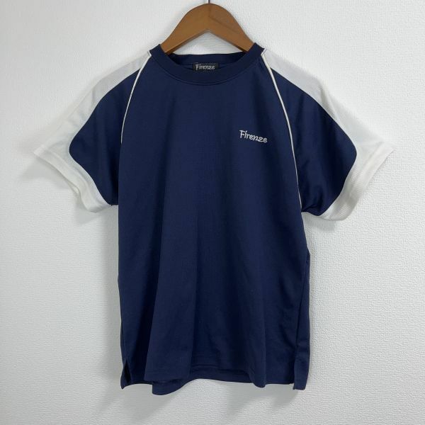 Firenze フィレンツェ レディース ウィメンズ 半袖 Tシャツ トップス スポーツ ウェア Lサイズ 大きいサイズ ネイビー ホワイト ロゴ 丸首