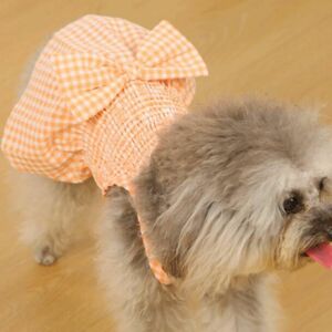 犬服　ギンガムチェック　ピンクオレンジ　コーラル　Lサイズ　リボン　女の子