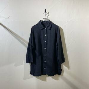 vintage euro linen long black shirt ヨーロッパ古着 ビンテージ リネンシャツ ロングシャツ ロングブラウス 70s 80s