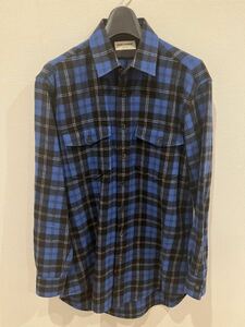 [ illusion ultra rare ] SAINT LAURENT PARIS sun rolan Paris 13AW check flannel shirt One-piece oversize blue F36 domestic regular beautiful goods Eddie 