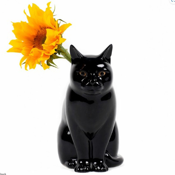 エレガントな黒猫 花瓶 ネコ エレガント フラワーベース おしゃれ リアル 置物 インテリア 雑貨 オブジェ 陶器 可愛い 北欧 プレゼント
