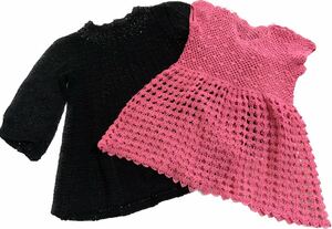 透かし編みワンピース2枚セット(ピンク半袖 ブラック七分袖) 90 95 100