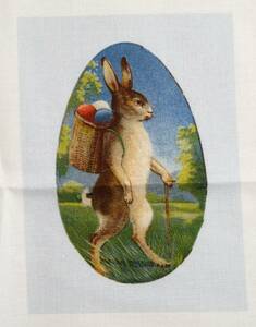 はぎれ　ウサギ　兎　卵　10.5×7.5　小　コットン　イギリス　プリント生地