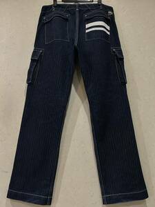 ※桃太郎ジーンズ MOMOTAROJEANS 出陣 01-037 ヘリンボーン カーゴ デニムパンツ 日本製 濃紺 34 　　　 　 BJBC.H