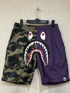 ※アベイシングエイプ A BATHING APE シャーク ペイント ハーフ ショート スイムパンツ 迷彩 M 　　　　　 BJBC.H