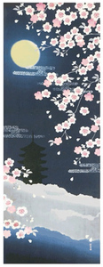濱文様 絵手ぬぐい 月夜の桜 春 桜 手拭い 90×34cm メール便対応 ポイント消化