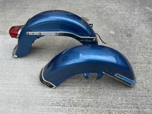 * Harley original shovel FLH blue metallic original paint rom and rear (before and after) fender set stoplamp strut USED