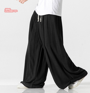 サルエルパンツ 夏新品 メンズ リネンパンツ ワイドパンツ 綿麻 無地 ゆったり ストレート ロングパンツ 薄手 大きいサイズM~5XL ブラック