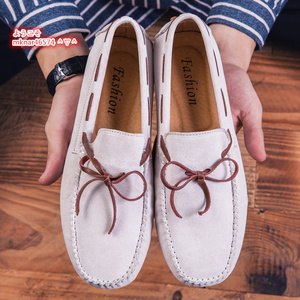  первый продажа # новый товар Loafer туфли без застежки мужской телячья кожа натуральная кожа обувь для вождения замша кожа бабочка .. большой размер 27.5cm~28.5cm выбор белый 