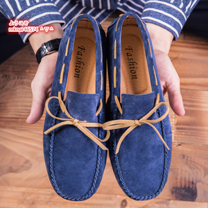  первый продажа # новый товар Loafer туфли без застежки мужской телячья кожа натуральная кожа обувь для вождения замша кожа бабочка .. большой размер иметь 24.5cm~27cm выбор голубой 