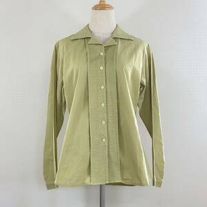 AS0624 ym Shirts レディース トップス ブラウス 長袖 サイズ3 Lサイズ グリーン 緑 鶯色 綿100% 上品 春秋 シンプルデイリーカジュアル