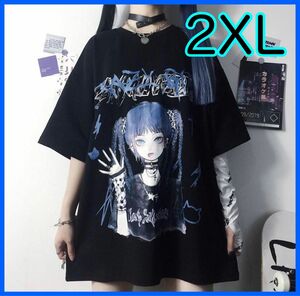 Tシャツ　地雷系　ゴスロリ　原宿　韓国　半袖　病みかわ　闇かわ　ブラック　ロリータ　2XL 3L