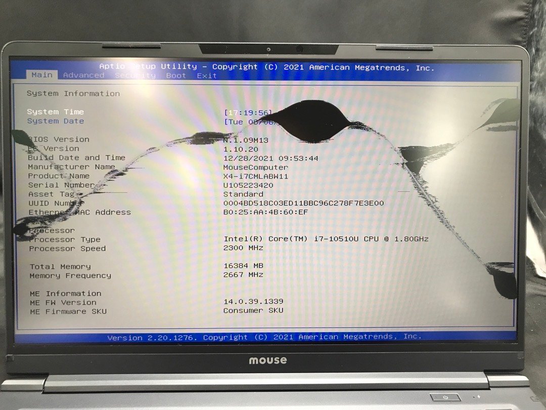 ジャンク【マウスコンピューター】mouse X4-i7 Core i7-10510U メモリ