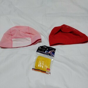 水泳帽　キャップ　赤　ピンク　黄　3枚　子ども向き　美品　未使用