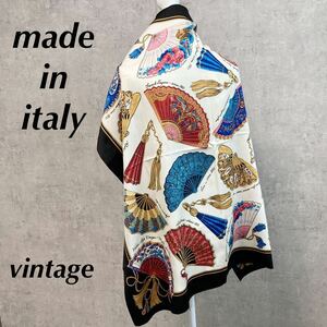  large size scarf Italy made fan pattern fan fine quality on goods peace pattern Vintage vintage. tapestry JAPAN