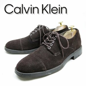 9M表記　27cm相当　Calvin Klein　カルバンクライン　ストレートキャップドレスシューズ　スエード　ブラウン　デートシューズ/U8920