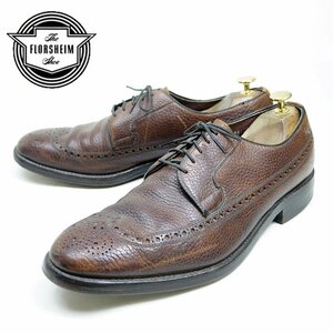 10-1/2D表記　28.5cm相当　FLORSHEIM　フローシャイム　ウィングチップドレスシューズ　小窓　メダリオン　フルブローグ　穴飾り　/U8914