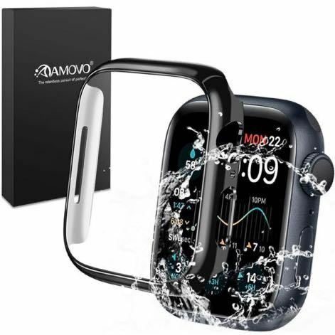 b-188 【光沢の2022改良独創モデル】AMOVO Apple Watch Series7 用 防水ケース (Series7 41mm, 光沢のBlack枠1個)