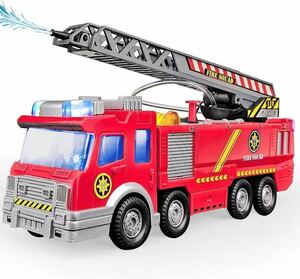 消防車 おもちゃ はしご消防車 車おもちゃ 噴水 はしご車 大きい 屈折はしご車 緊急車両 働く車 LEDライト付き リモコン不要 自動的に走る