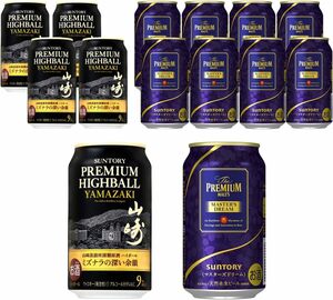 合計12缶【サントリー】プレミアム 山崎ハイボール350ml 4缶 ザ・プレミアム・モルツ マスターズドリーム350ml 8缶