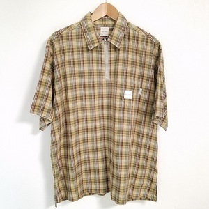 #snc Karl hell mKarlHelmut short sleeves shirt L beige khaki check half Zip men's [781945]