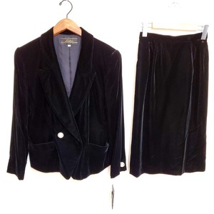 #wnc レリアン Leilian スカートスーツ 7 黒 セットアップ ツーピース パールボタン ベロア レディース [808251]
