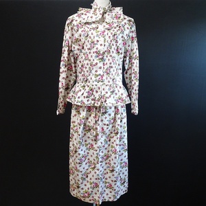 #spc Pink House PINKHOUSE setup white series pink floral print jumper skirt frill Thai attaching long lady's [819248]