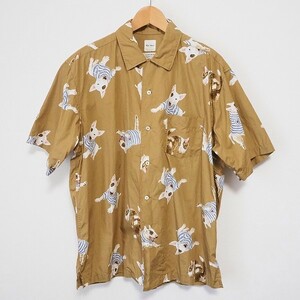 #sxc Karl hell mKarlHelmut short sleeves shirt L light brown group dog pattern men's [831500]